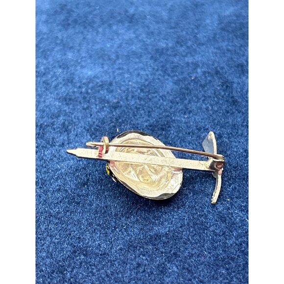 Tyrolean Hat Tie Tack Pin With Feather Design Silver & Enamel Accents - Picture 3 of 4